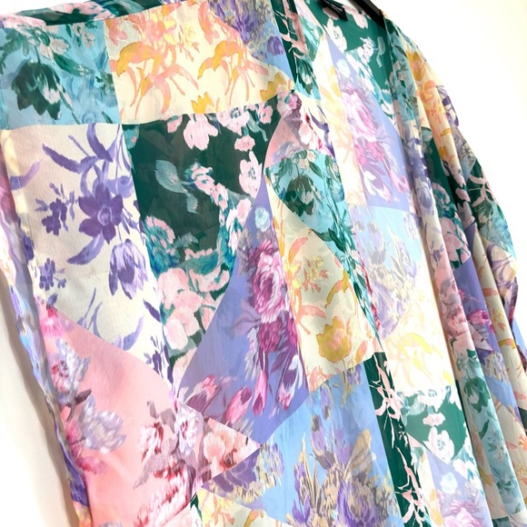Lane Bryant boho open front green pink sheer patchwork floral maxi kimono duster - Picture 9 of 16